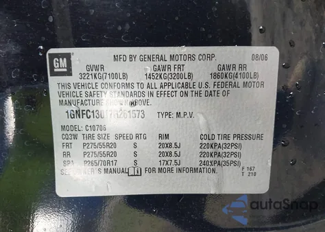 2007 Chevrolet Tahoe Ltz from USA, damaged, VIN 1GNFC13017R261573